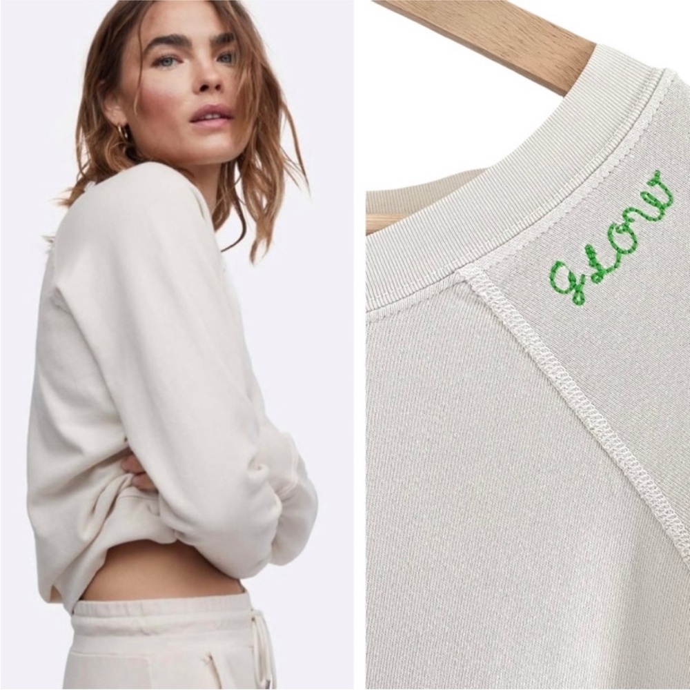 MATE the Label Cream Sweatshirt with Green Embroidery